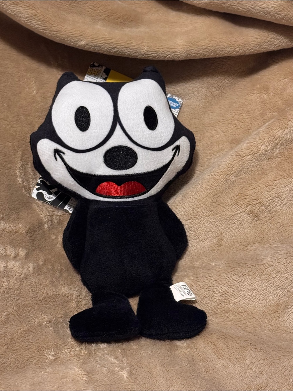 Felix the Cat Plush M-XL Dog Toy - Black & White with Red Accent Pet Toy